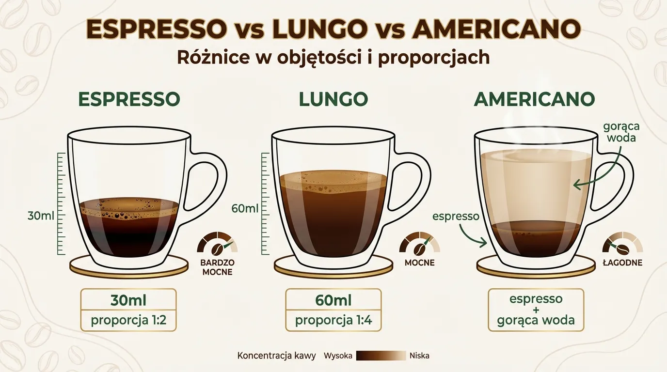 Proporcje ristretto, espresso, lungo, americano