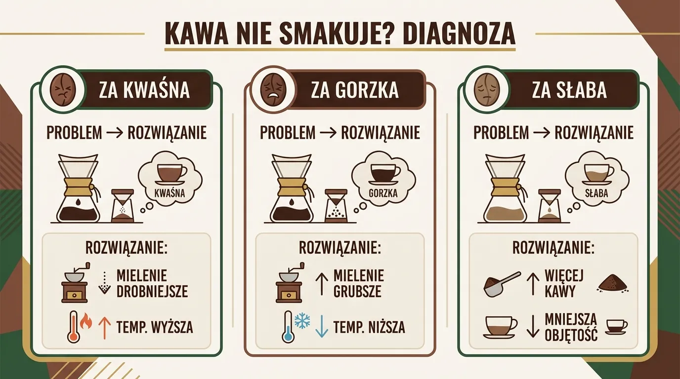 Diagnoza problemu ze smakiem espresso — skala od niedoekstrakcji do przeekstrakcji